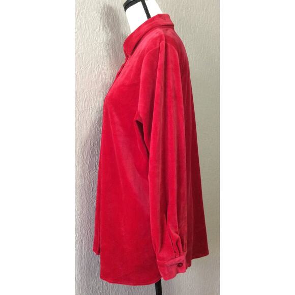 Woman Within Women's Velvet Velour Button Up Shirt Top Red Long Sleeves 14-16/M - Picture 3 of 13